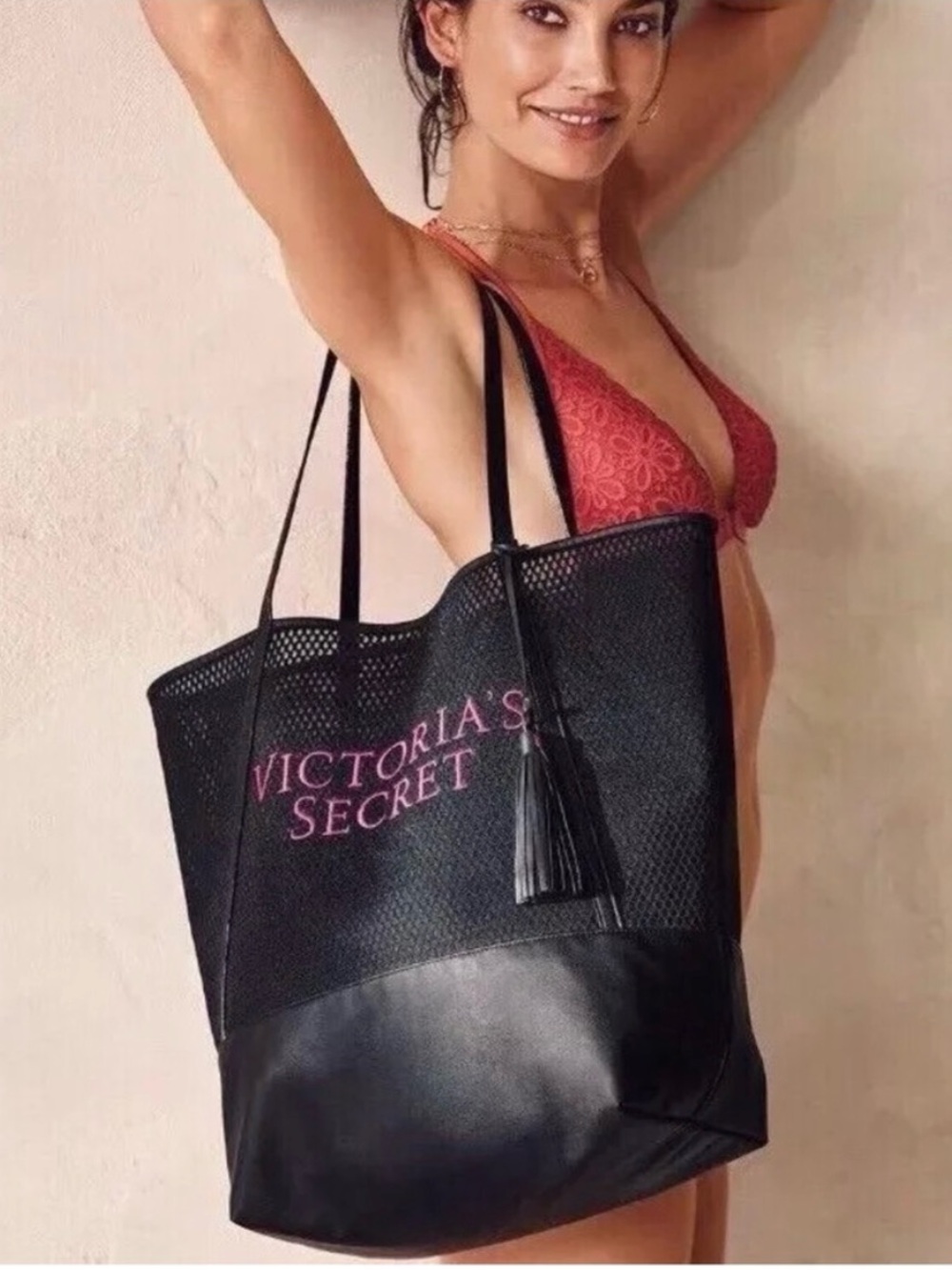 Victoria's Secret Black Mesh Tote Bag